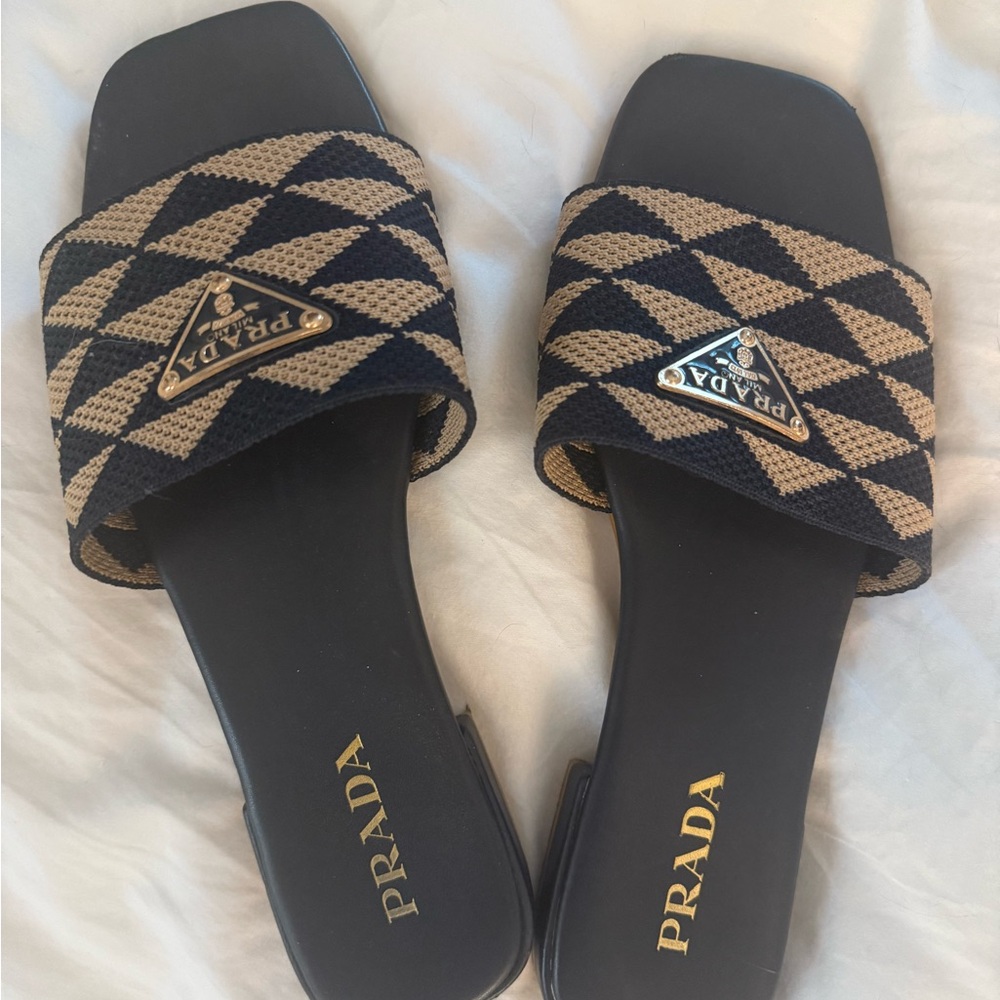 Prada navy & tan sandals